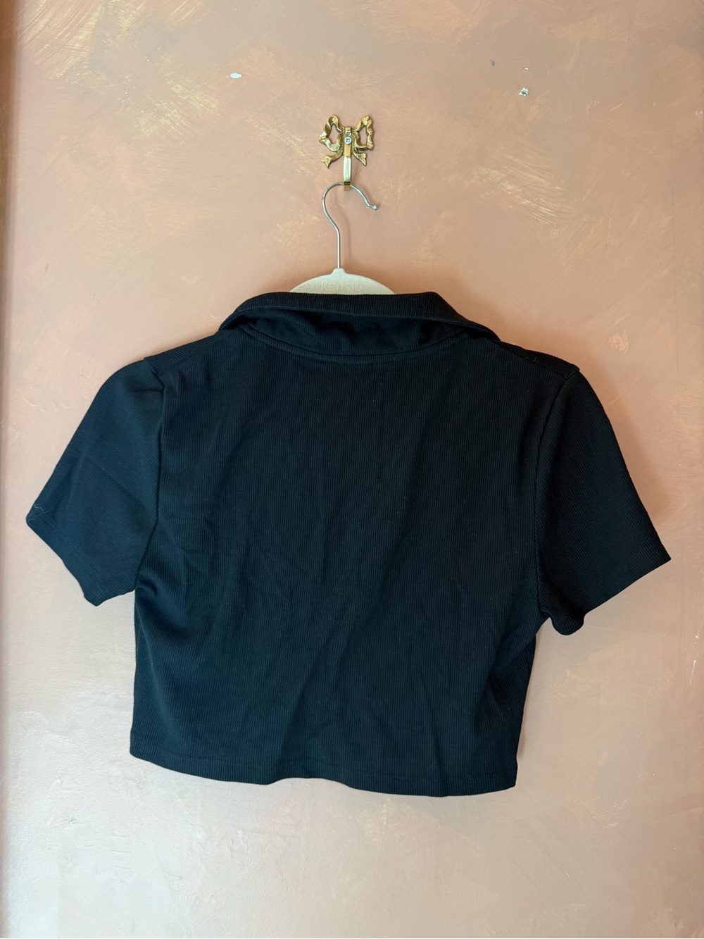 Cider Black Cropped Polo Top with Short Zipper - Picture 2 of 2